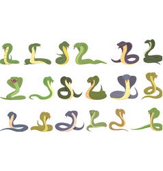 King Cobra Icons Set Cartoon Snake Animal