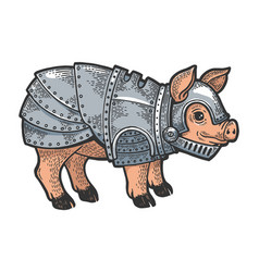 Pig In Knight Armor Sketch Engraving