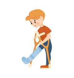 Sad Boy On Crutches With Broken Leg Cartoon