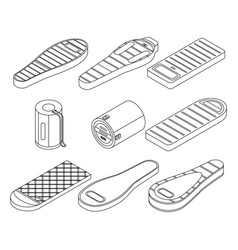 Sleeping Bag Icons Set Outline