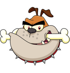 Brown Bulldog Face Cartoon Character With Bone