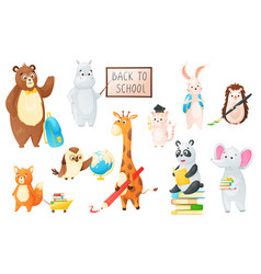 Cute Wild Kids Animals Schoolchildren Set