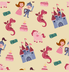 Seamless Pattern With Princess Prince Castle