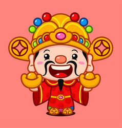 Cute Chinese New Year Fortune God Holding Two