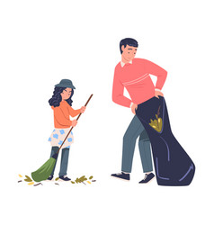 Man With Teen Girl Volunteers Cleaning Picking Up