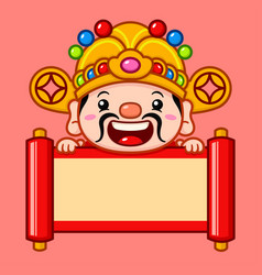 Cute Chinese New Year Fortune God On A Big Scroll