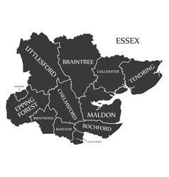 Essex Uk County Map Labelled Black