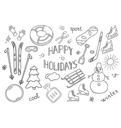 Set Of Winter Sports And Objects For Outdoor