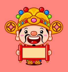 Cute Chinese New Year Fortune God With Scroll