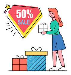 Girl Shopping On Black Friday 50 Percent Sale