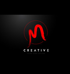 Red M Brush Letter Logo Design Artistic