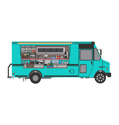 Side View Food Truck With Open Selling In Blue