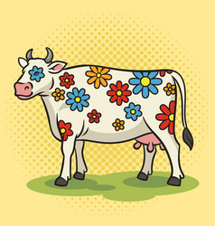 Cow With Flowers Pop Art