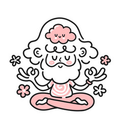 Cute Meditating Hippie Man With Happy Brain Inside