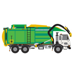 Garbage Truck In Green Yellow And White Cab