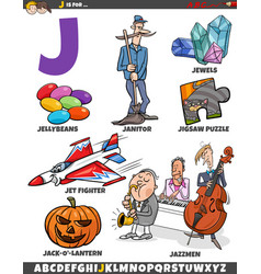 Letter J Set With Cartoon Objects And Characters