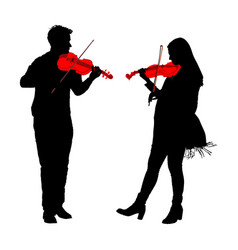 Man And Woman Playing Violin Duet Silhouette