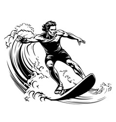 Surfer In Wave Brush Ink Sketch