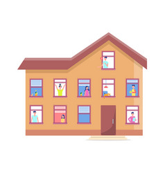 Three Storey House People Windows Building