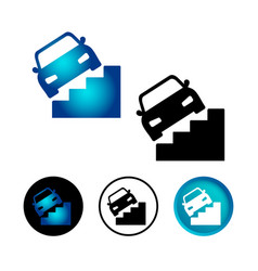 Abstract Car On Stairs Icon Set