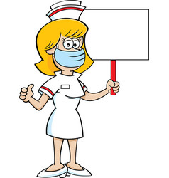 Cartoon Nurse Wearing A Mask While Holding A Sign