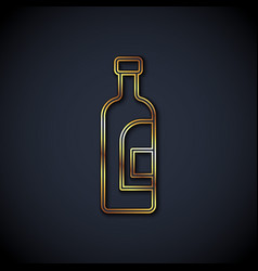 Gold Line Bottle Of Wine Icon Isolated On Black