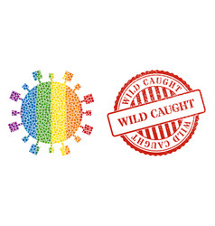 Grunge Wild Caught Stamp Seal And Rainbow Digital