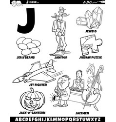 Letter J Set With Cartoon Objects And Characters