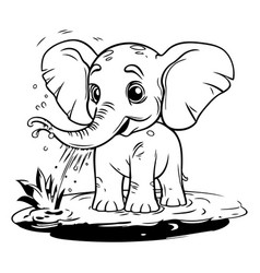 Cute Baby Elephant In A Puddle Of Cartoon