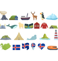 Iceland Icons Set Cartoon North Island