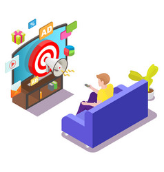 Man Watching Targeted Tv Ads Isometric