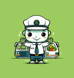 Cute Cartoon Police Officer With Car And Food