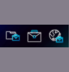 Set Line Online Working And Briefcase Icon