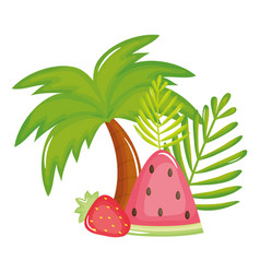 Tree Palm Beach With Watermelon And Strawberry