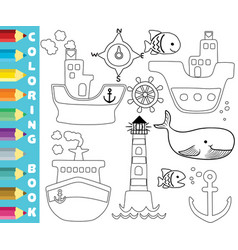 Coloring Page Or Book Of Cruise Elements Cartoon