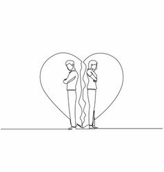 Continuous One Line Drawing Unhappy Young Couple