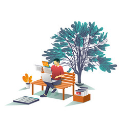 Man Working With Laptop Under Tree