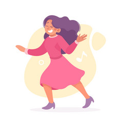 Young Woman In Pink Dress Dancing To Music Moving