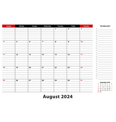 August 2024 Monthly Desk Pad Calendar Week Starts