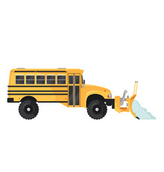 Snow Plow School Bus In Flat Style On White