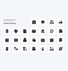 25 Online Learning Solid Glyph Icon Pack