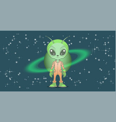 Cute Funny Cartoon Green Alien Orange Overalls