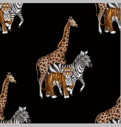 Seamless Pattern With Tiger Zebra And Giraffe