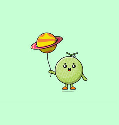 Cute Cartoon Melon Floating With Planet Balloon