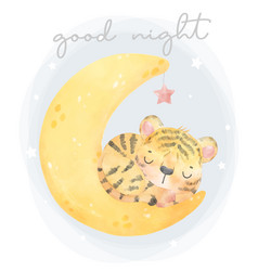 Watercolor Cute Baby Tiger Sleeping