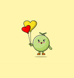 Cute Cartoon Melon Floating With Love Balloon