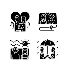 Couple Quality Time Black Glyph Icons Set