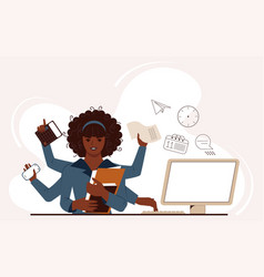 Multitasking African Woman At Work In Office