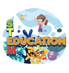 Stem Education Logo With Girl In Undersea Isolated