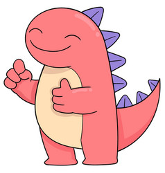 Short And Cute Red Fat Dinosaur Showing A Thumbs